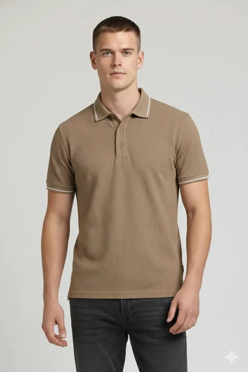 Men Khaki Sold Polo Collar T-shirt