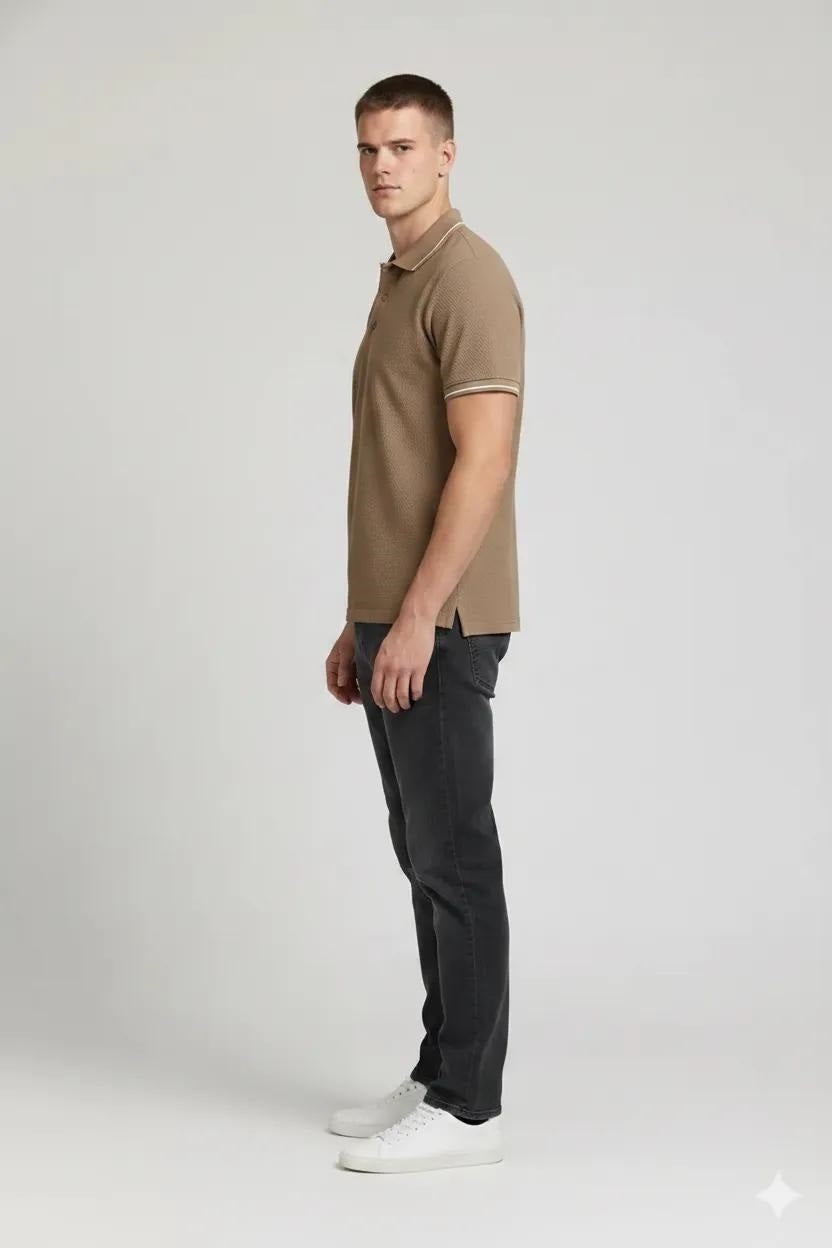 Men Khaki Sold Polo Collar T-shirt