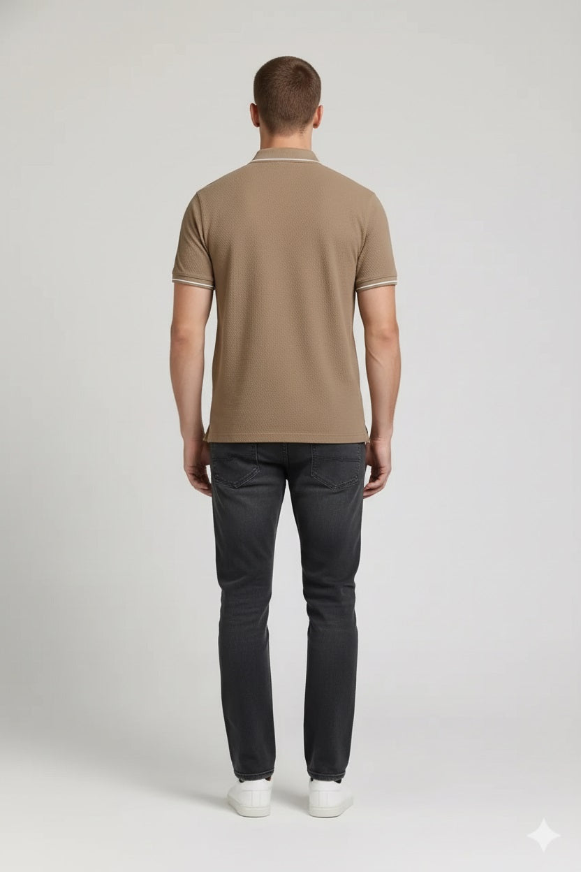Men Khaki Sold Polo Collar T-shirt
