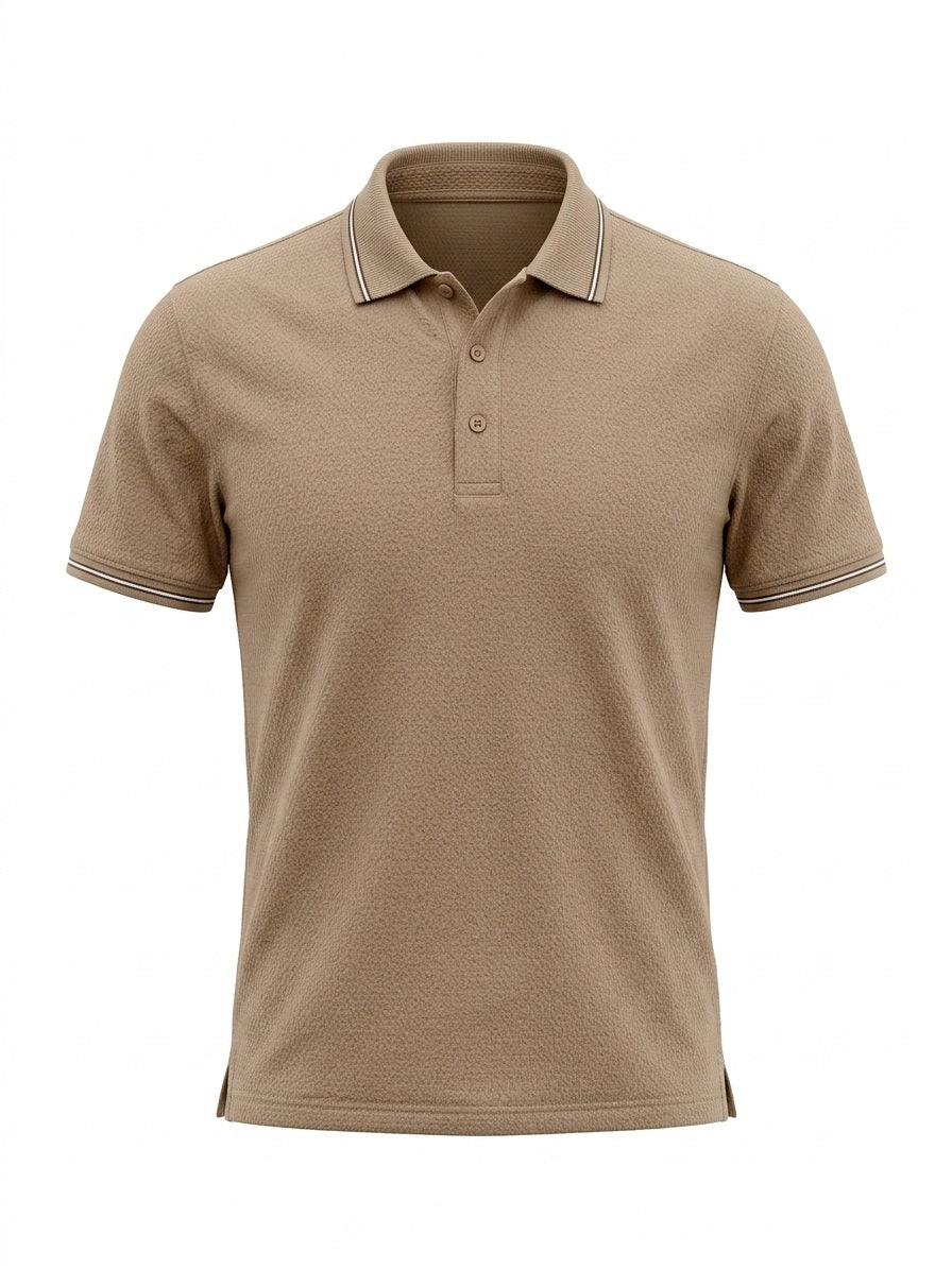 Men Khaki Sold Polo Collar T-shirt