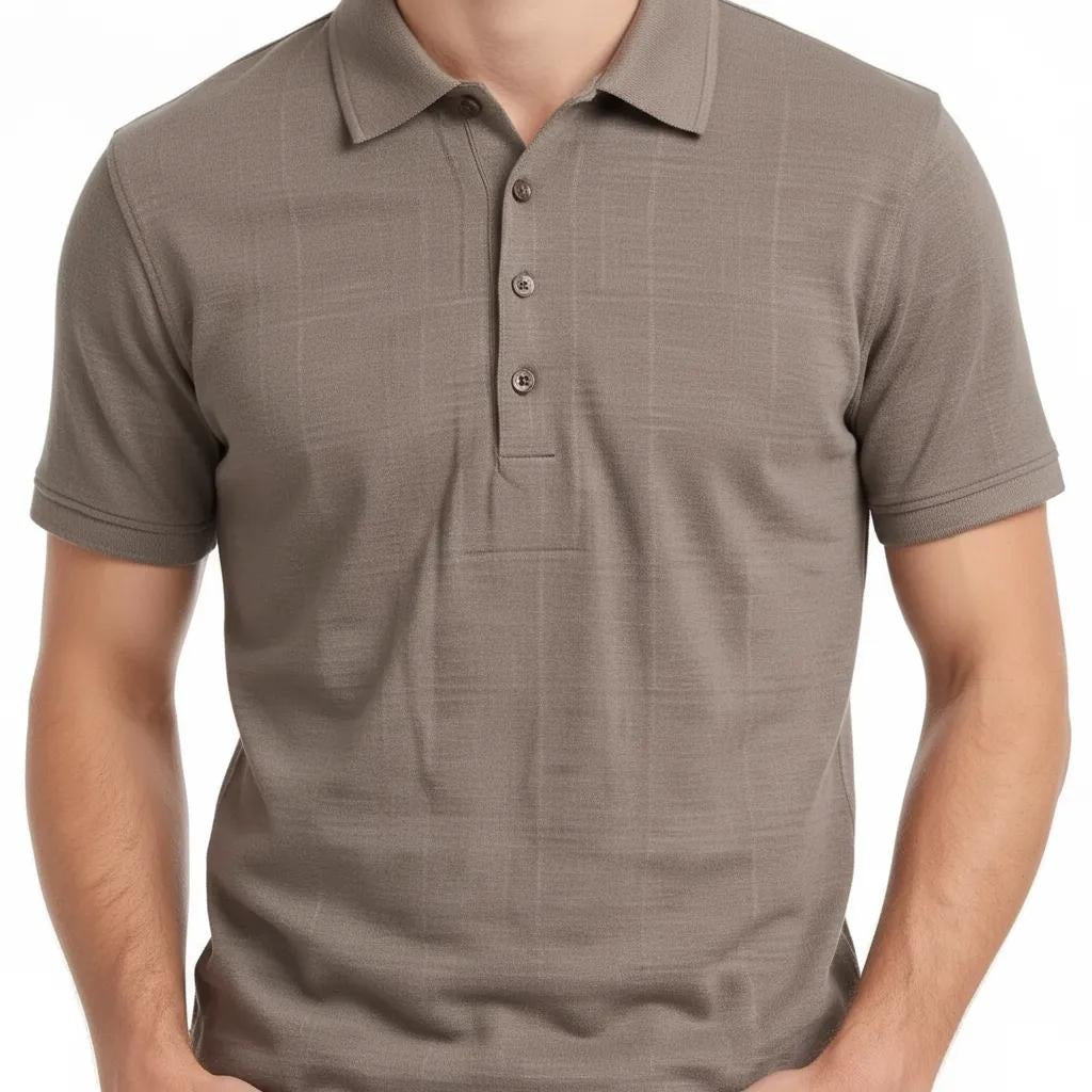 Octave Men Wood Checked Polo Collar T-shirt