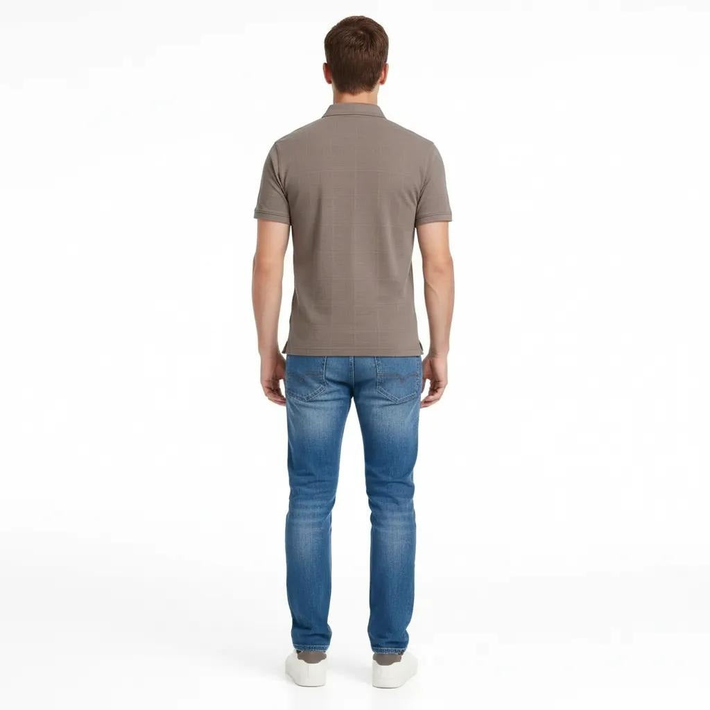 Octave Men Wood Checked Polo Collar T-shirt