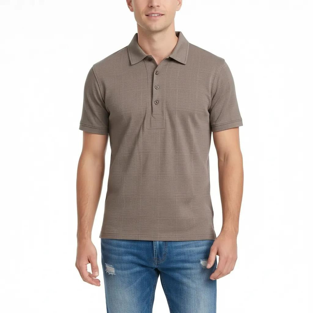 Octave Men Wood Checked Polo Collar T-shirt