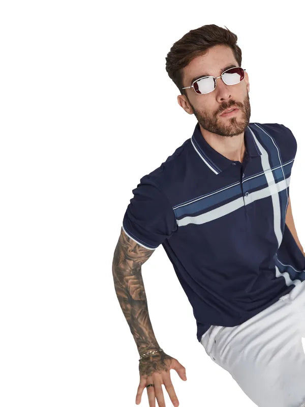 Octave Men Striped Polo Collar T-Shirt