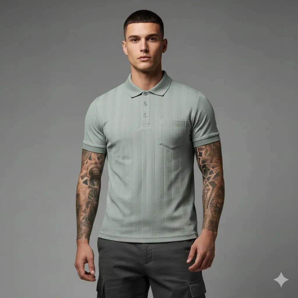 Men Desert Sage Striped Polo Collar T-shirt