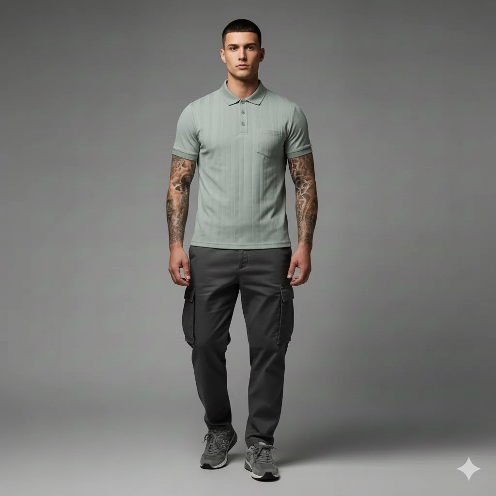 Men Desert Sage Striped Polo Collar T-shirt