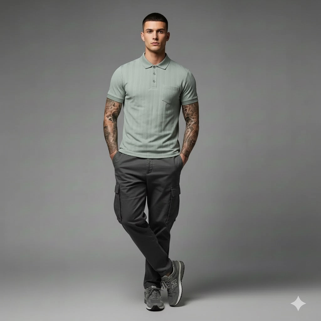 Men Desert Sage Striped Polo Collar T-shirt