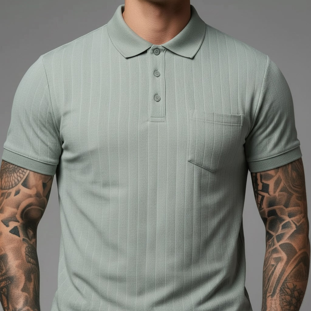 Men Desert Sage Striped Polo Collar T-shirt