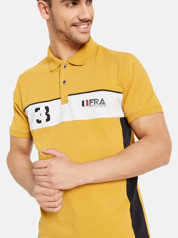Cut And Sew Chest Print Polo T-Shirt