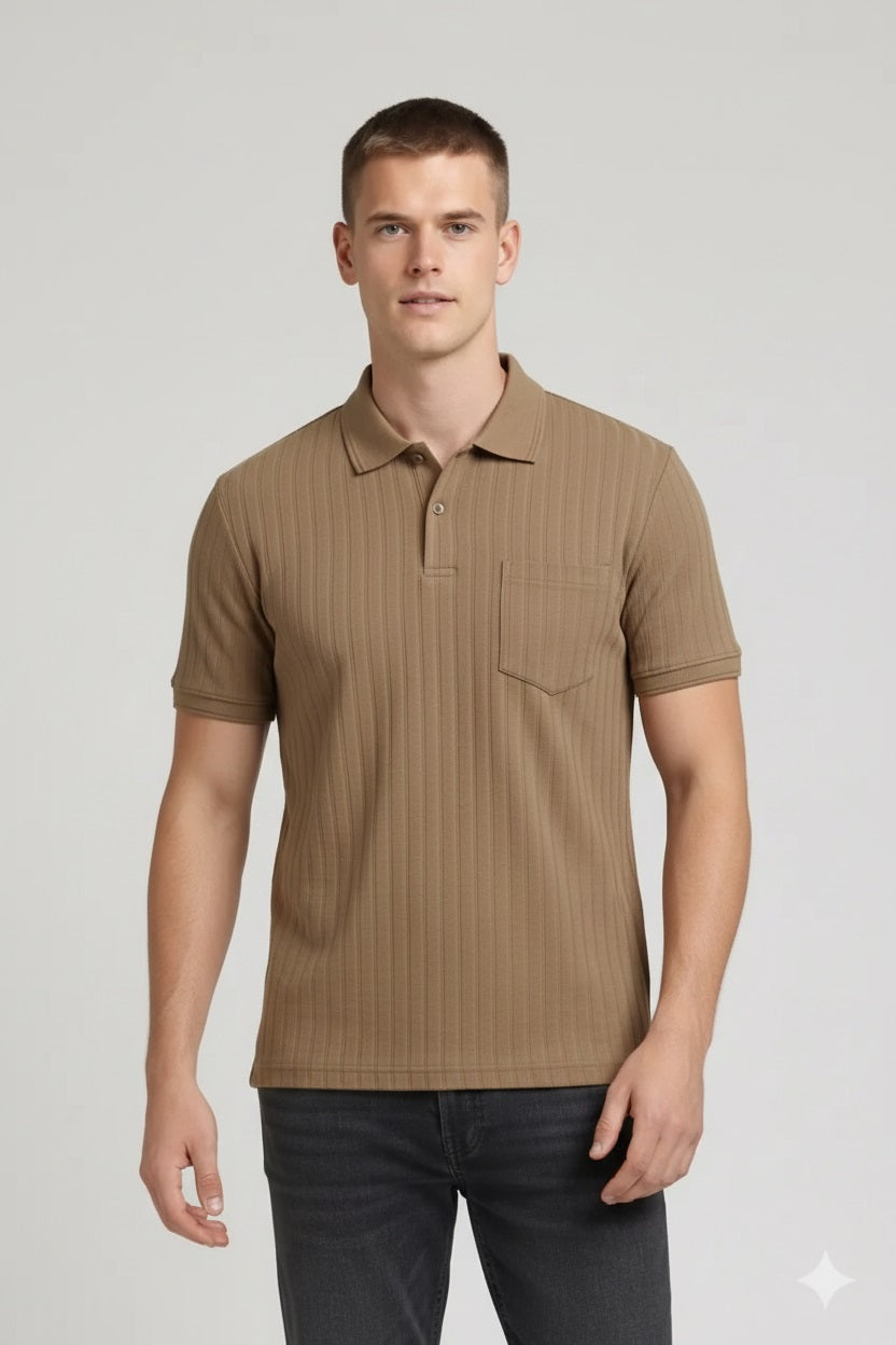 Men Striped Polo Collar T-shirt