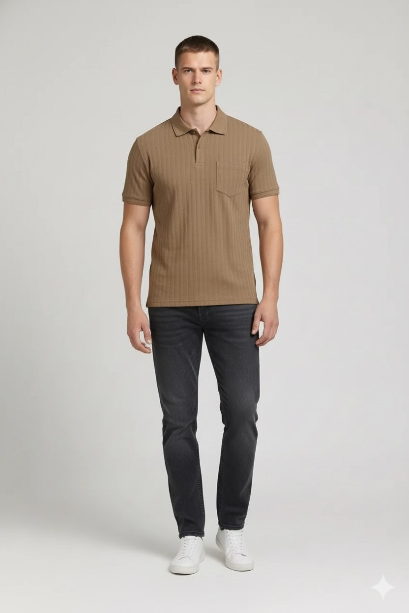 Men Striped Polo Collar T-shirt