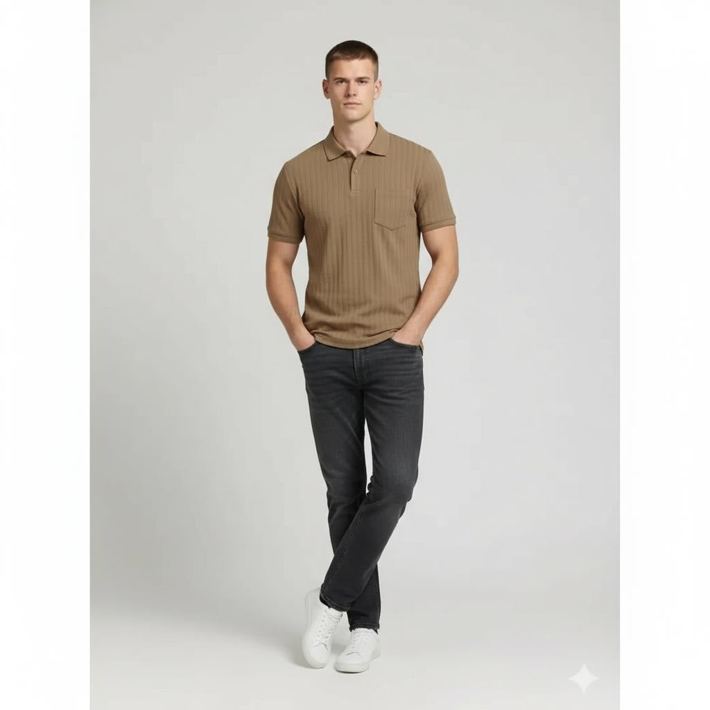 Men Striped Polo Collar T-shirt