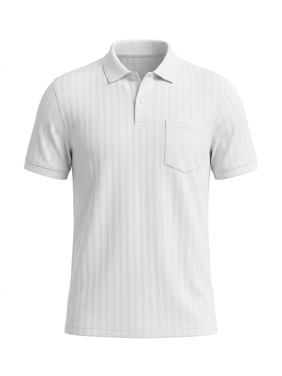 Men Off White Striped Polo Collar T-shirt
