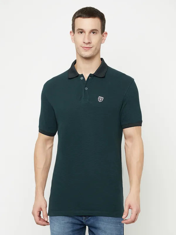 Octave Men Green Polo Collar T-Shirt