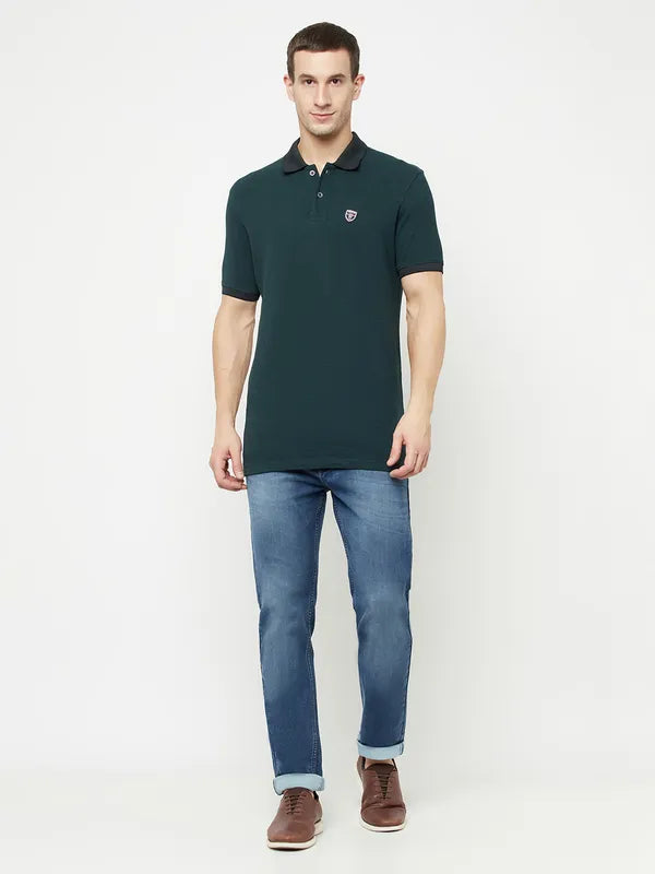 Octave Men Green Polo Collar T-Shirt