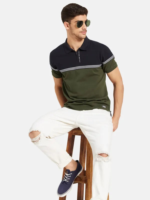 Contrast Cut And Sew Polo T-Shirt