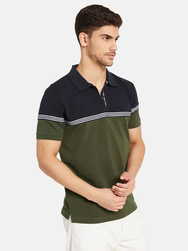 Contrast Cut And Sew Polo T-Shirt