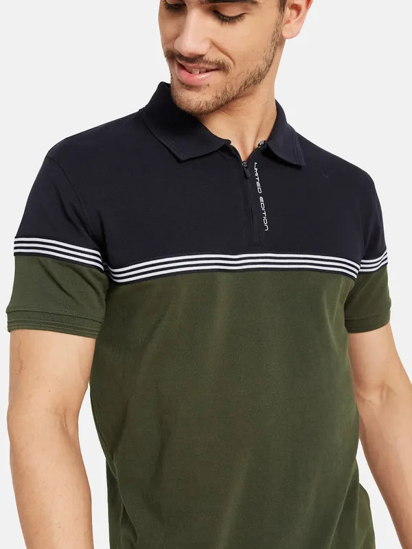 Contrast Cut And Sew Polo T-Shirt