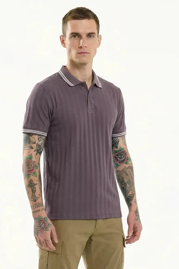 Octave Men Striped Polo Collar T-shirt