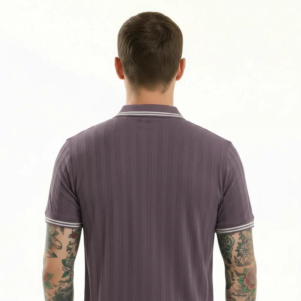 Octave Men Black Currant Striped Polo Collar T-shirt