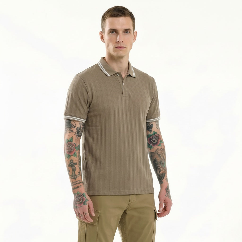 Octave Men Safari Striped Polo Collar T-shirt