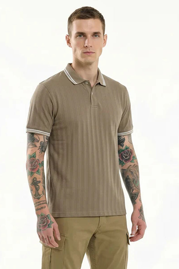Octave Men Striped Polo Collar T-shirt