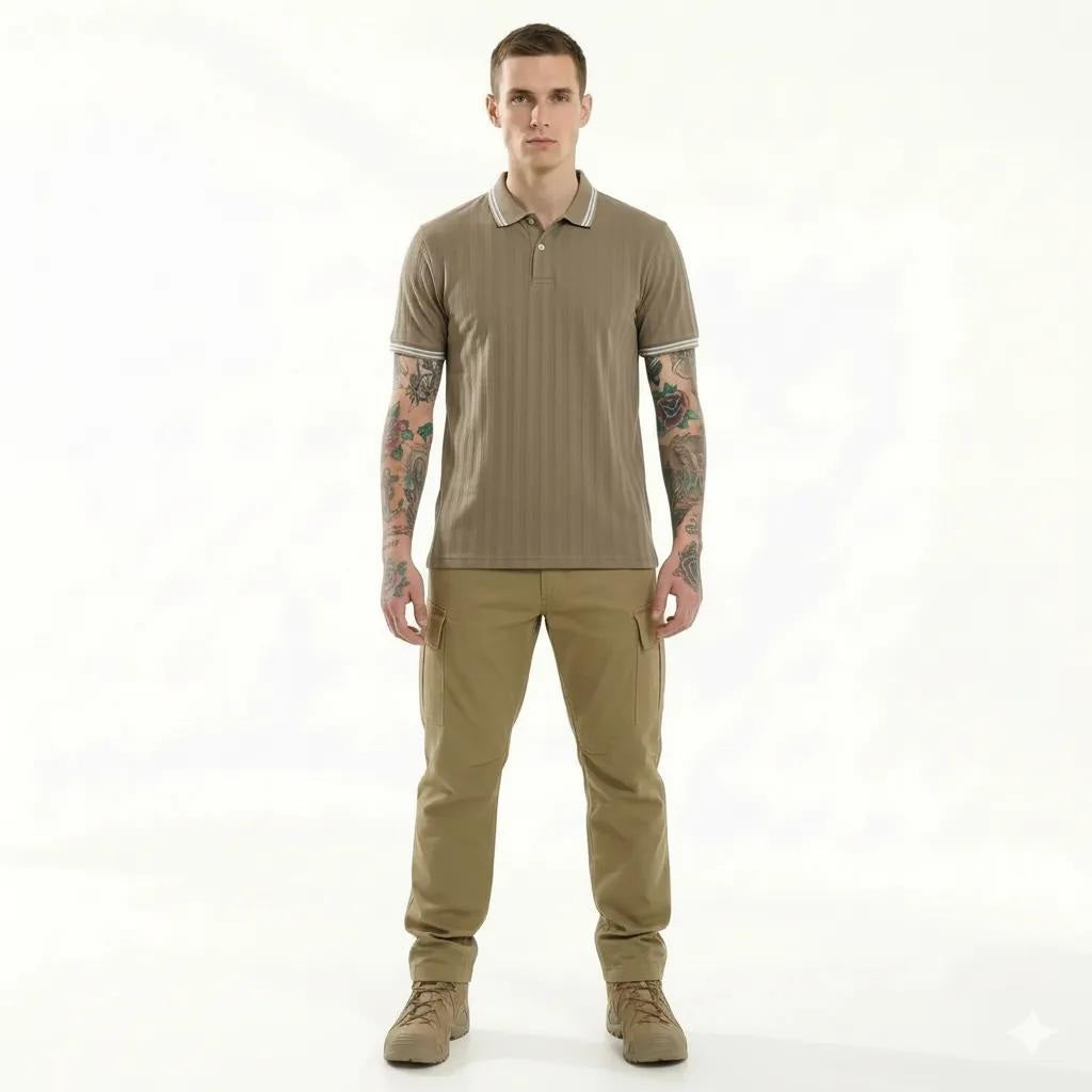 Octave Men Safari Striped Polo Collar T-shirt