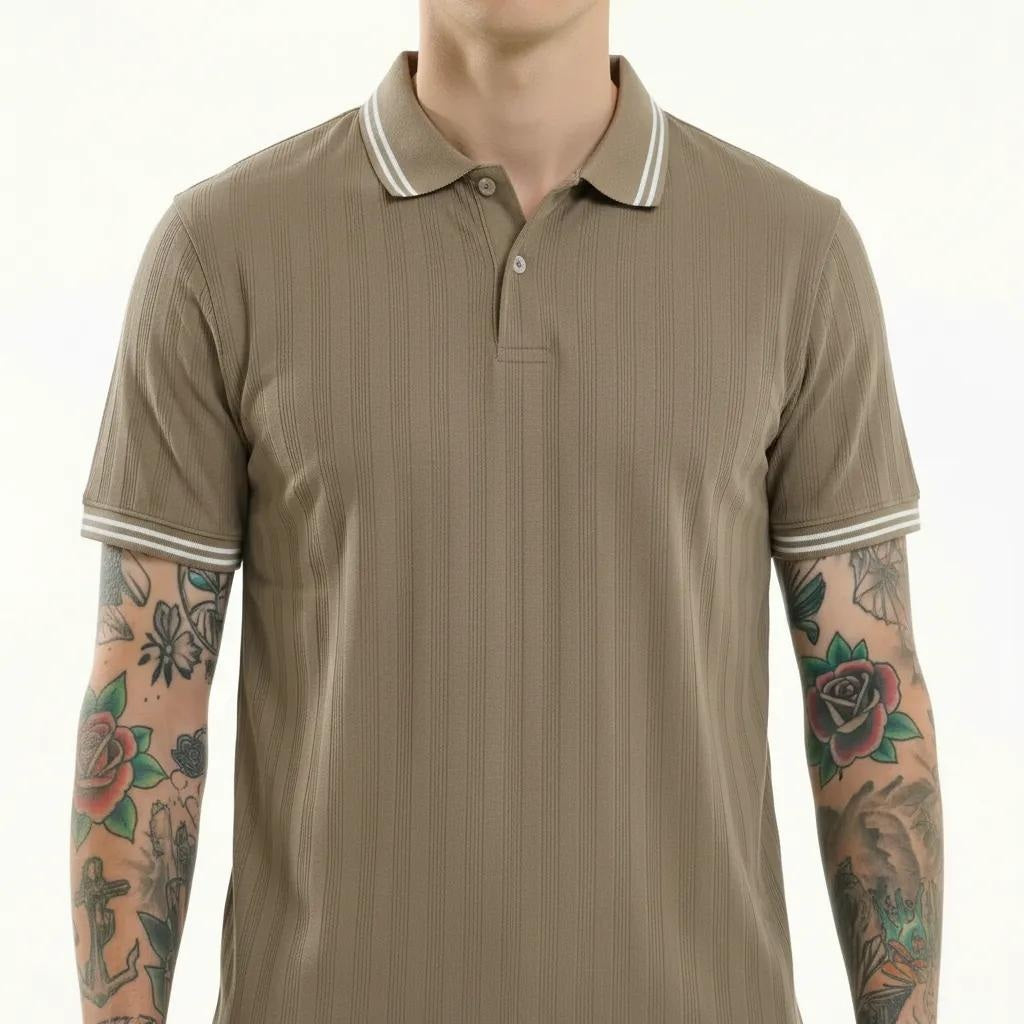 Octave Men Safari Striped Polo Collar T-shirt
