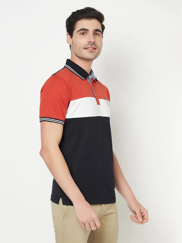 Octave Men Rust  Black Polo Collar T-Shirt