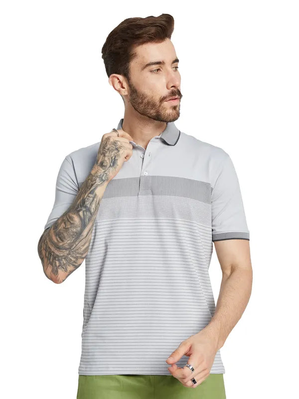 Octave Men Striped Polo Collar Pockets T-Shirt