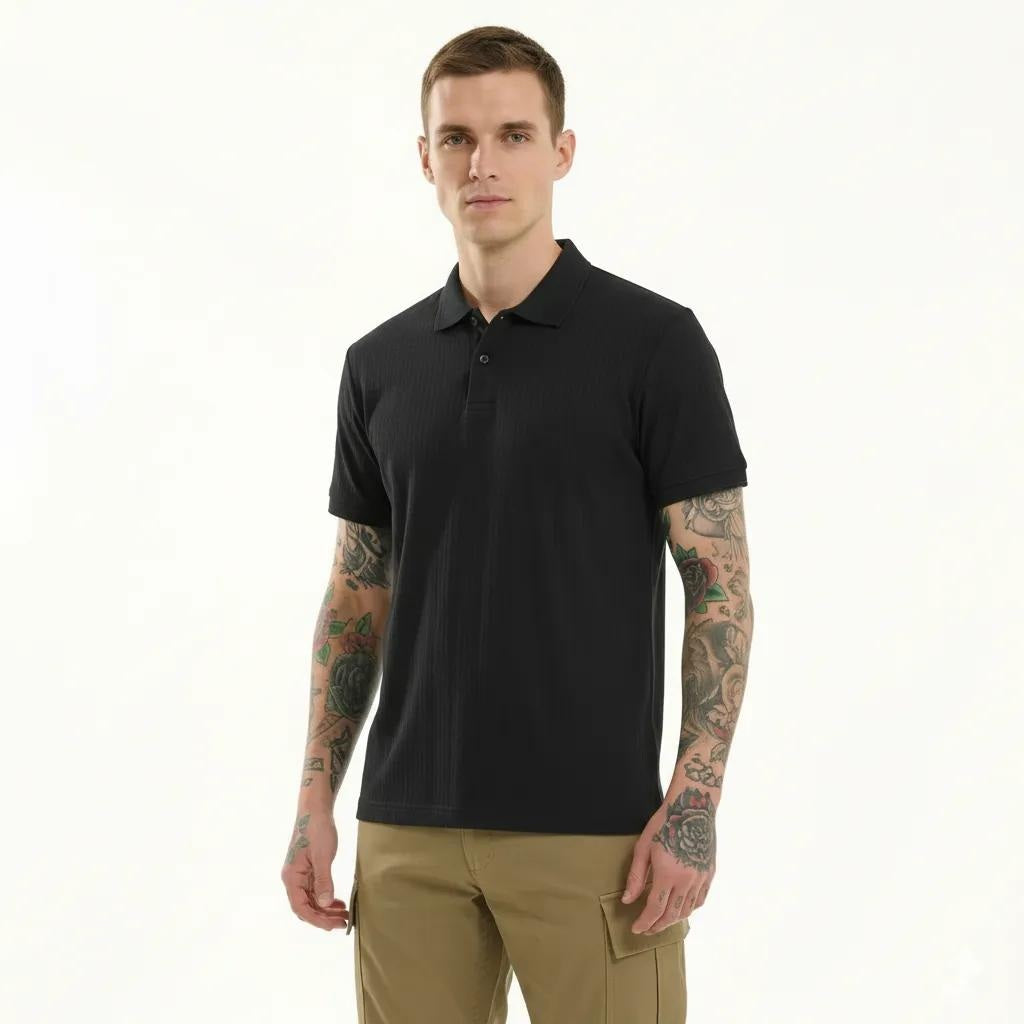 Octave Men Black Polo Collar T-shirt