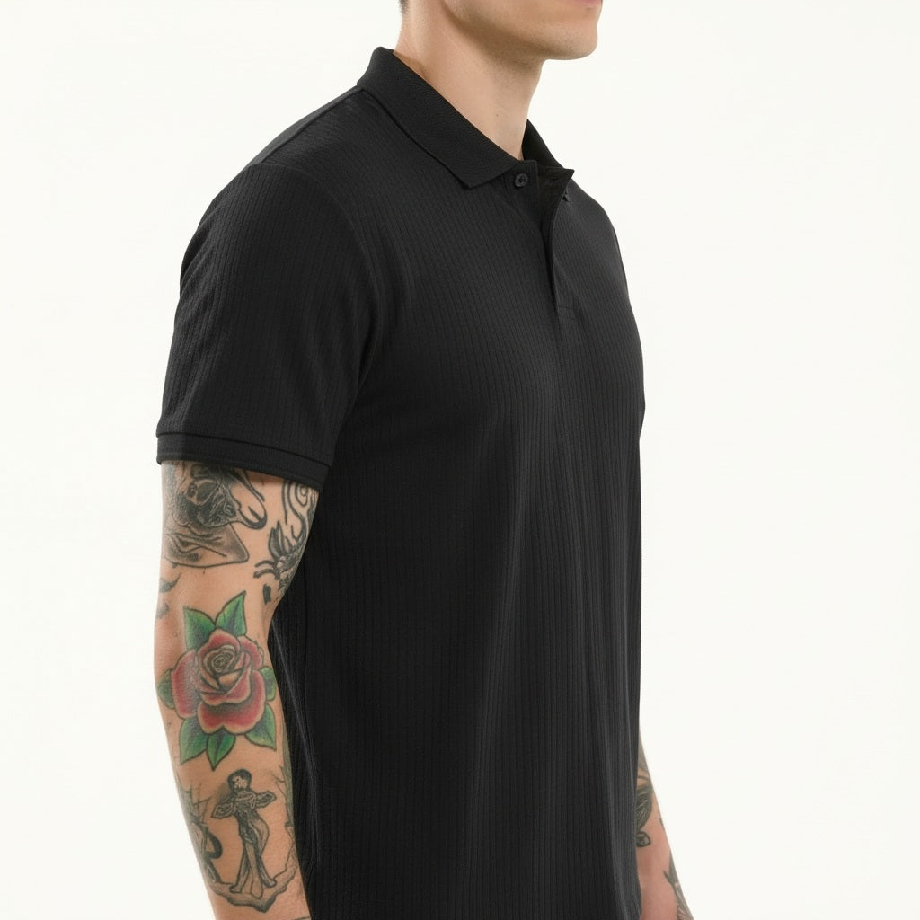 Octave Men Black Polo Collar T-shirt