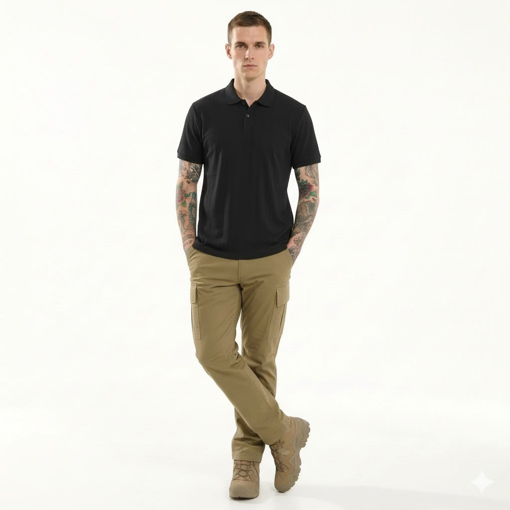 Octave Men Black Polo Collar T-shirt