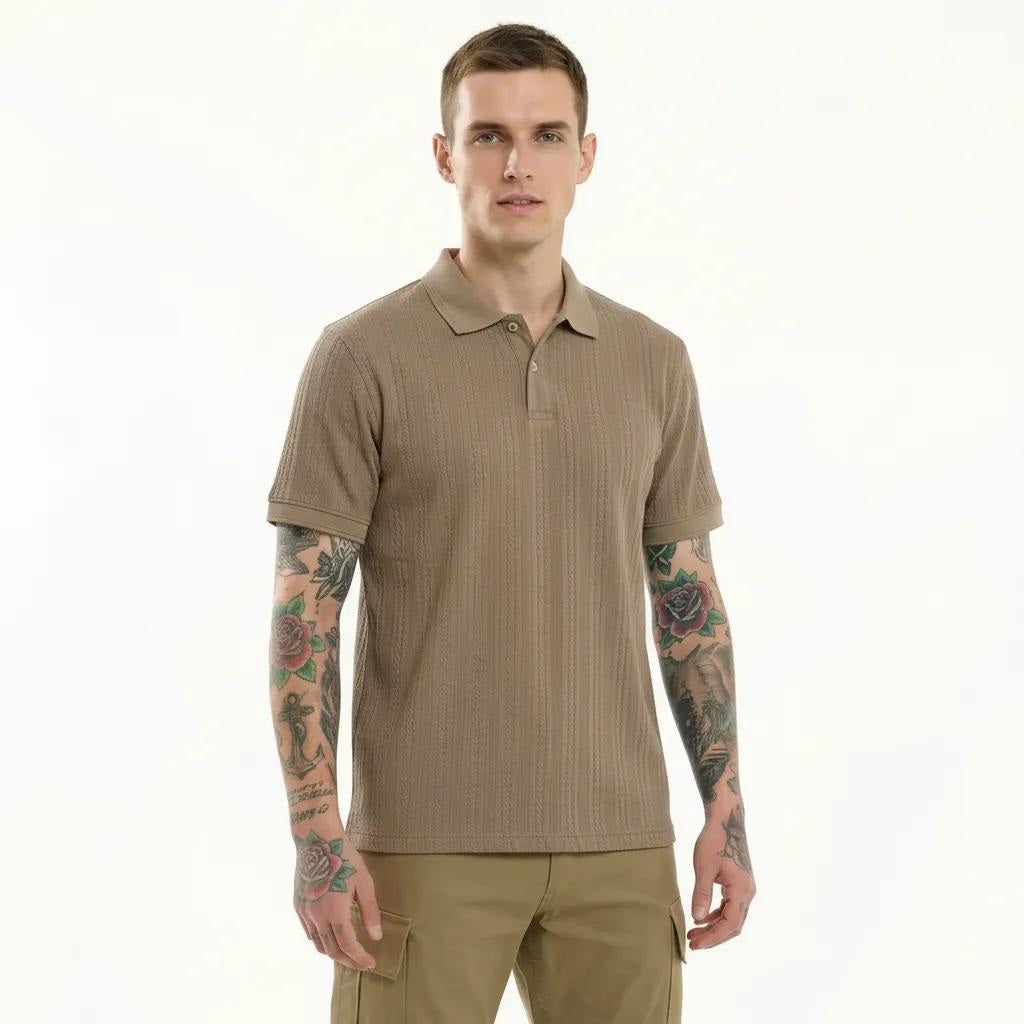 Octave Men Khaki Polo Collar T-shirt