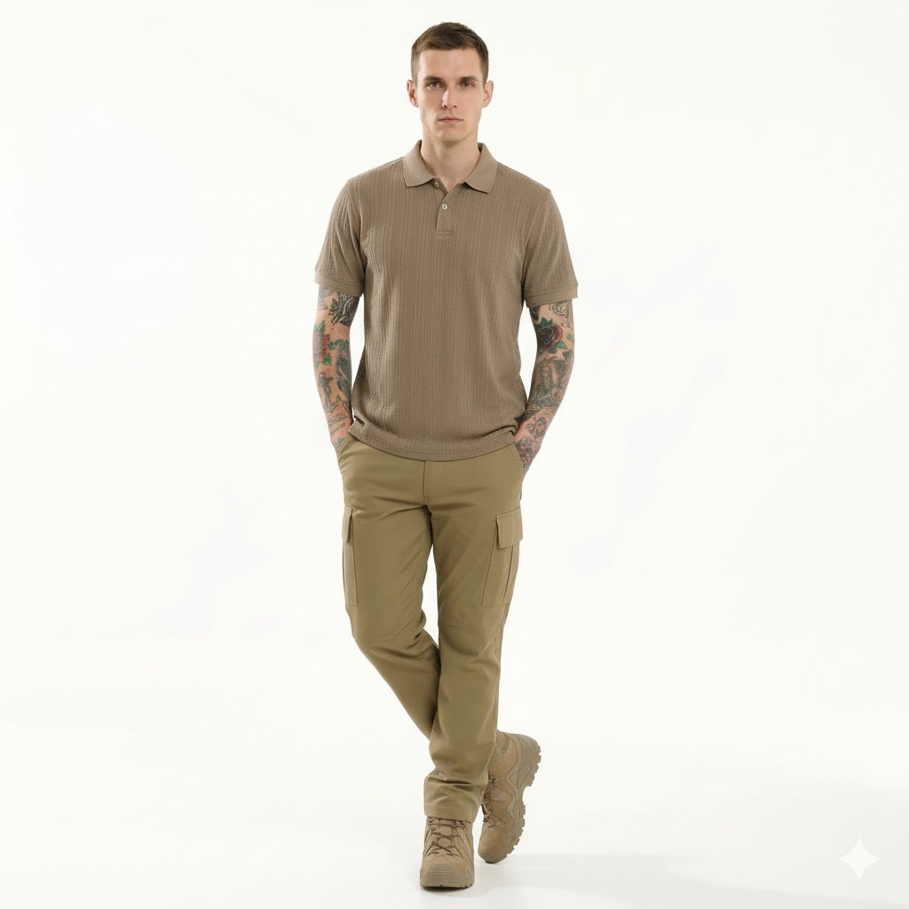 Octave Men Khaki Polo Collar T-shirt