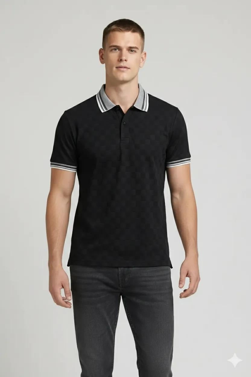 Men Black Polo Collar T-shirt