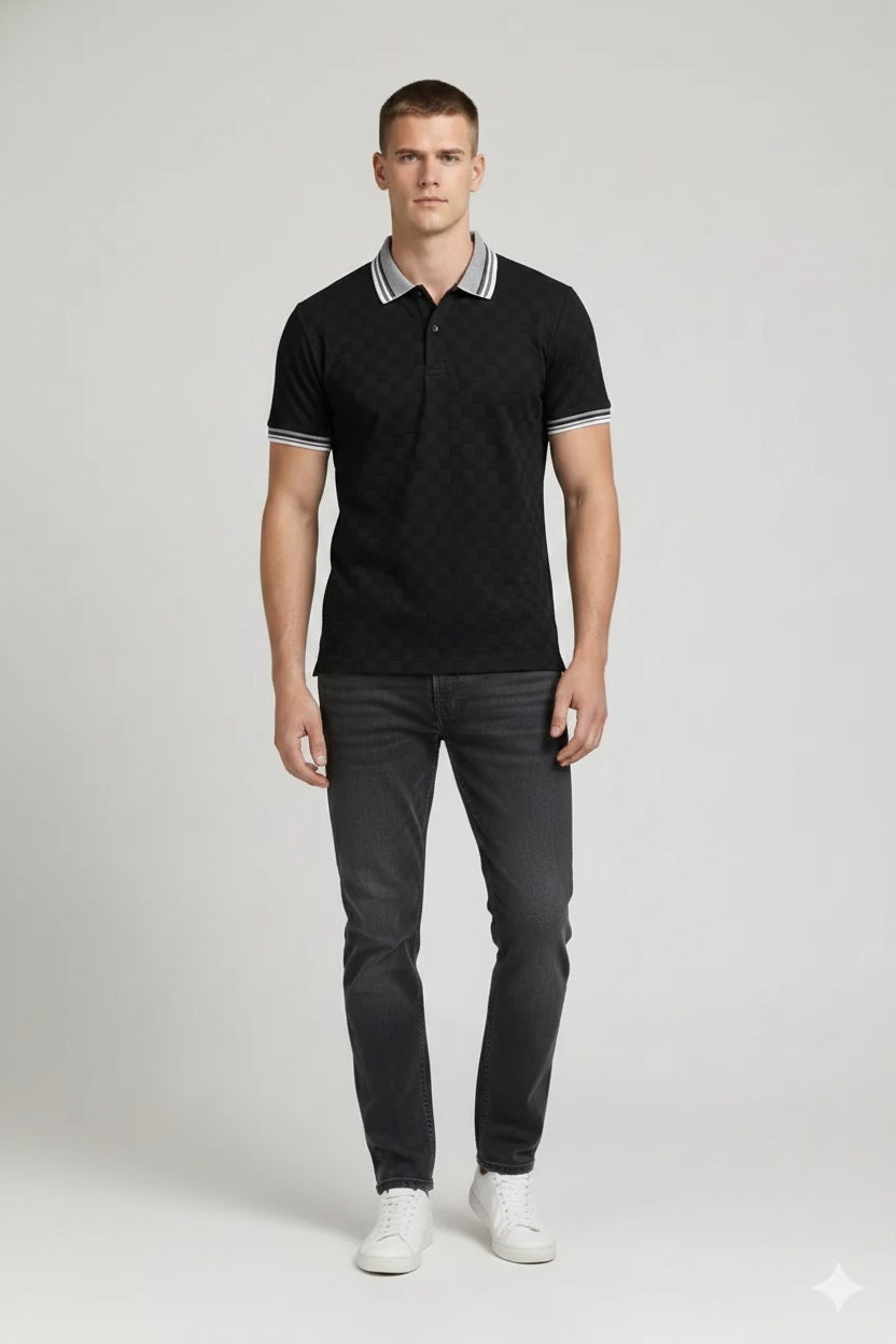 Men Black Polo Collar T-shirt
