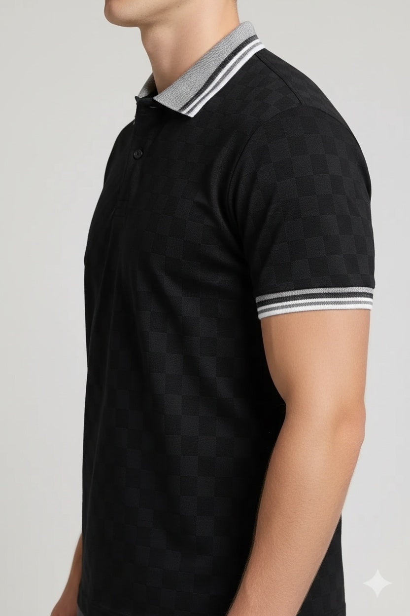 Men Black Polo Collar T-shirt