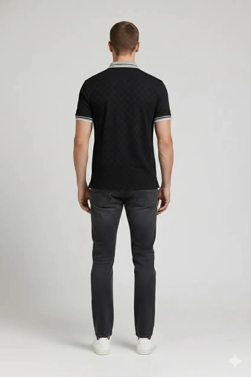 Men Black Polo Collar T-shirt