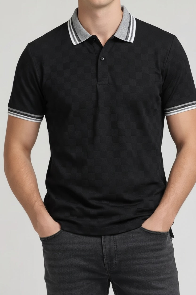 Men Black Polo Collar T-shirt