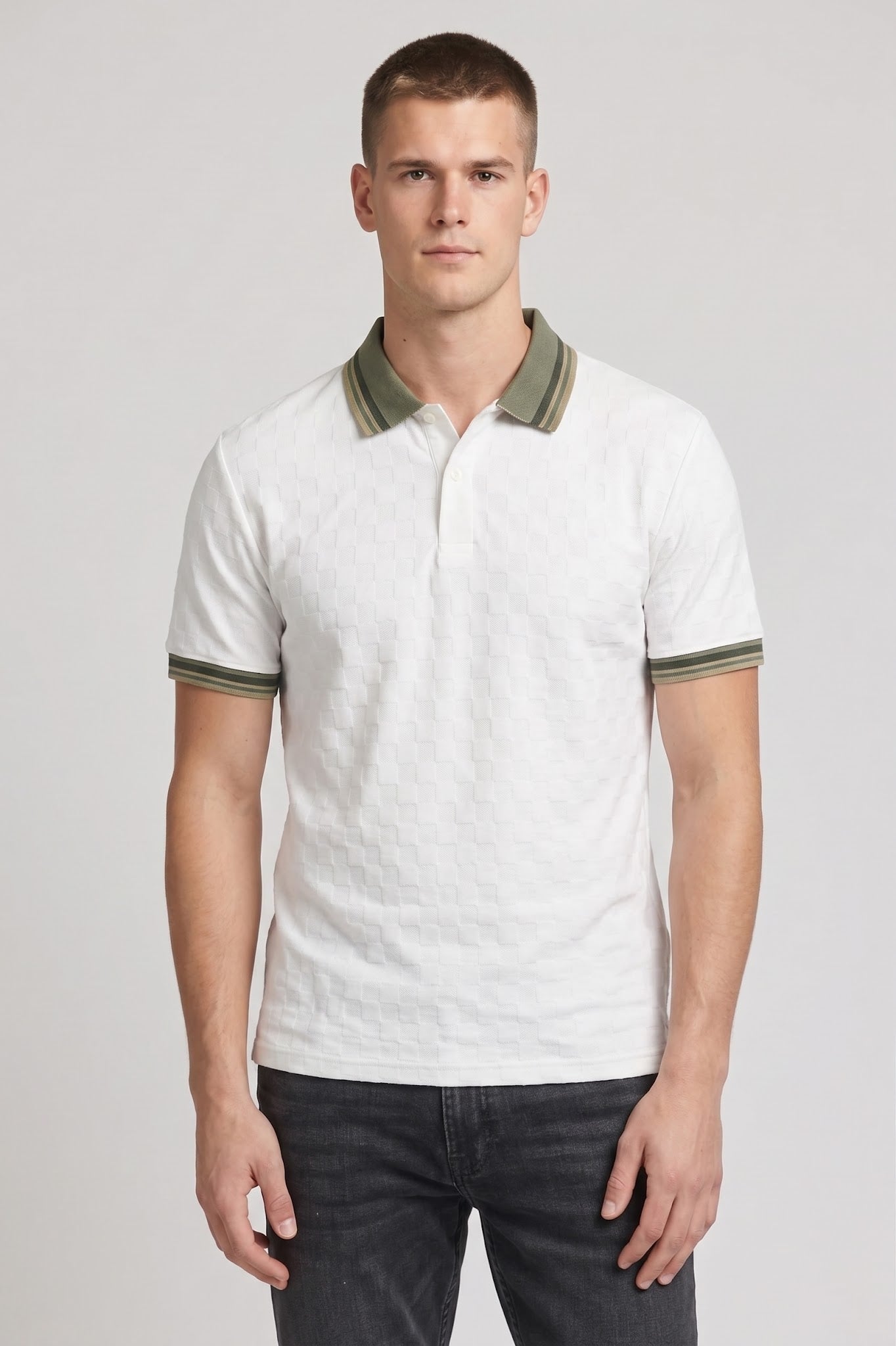 Men Off White Polo Collar T-shirt