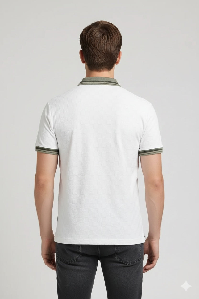 Men Off White Polo Collar T-shirt