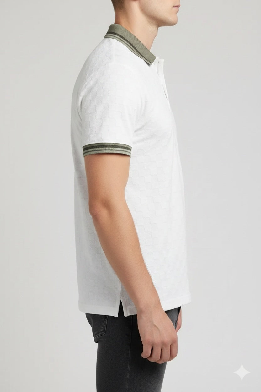 Men Off White Polo Collar T-shirt