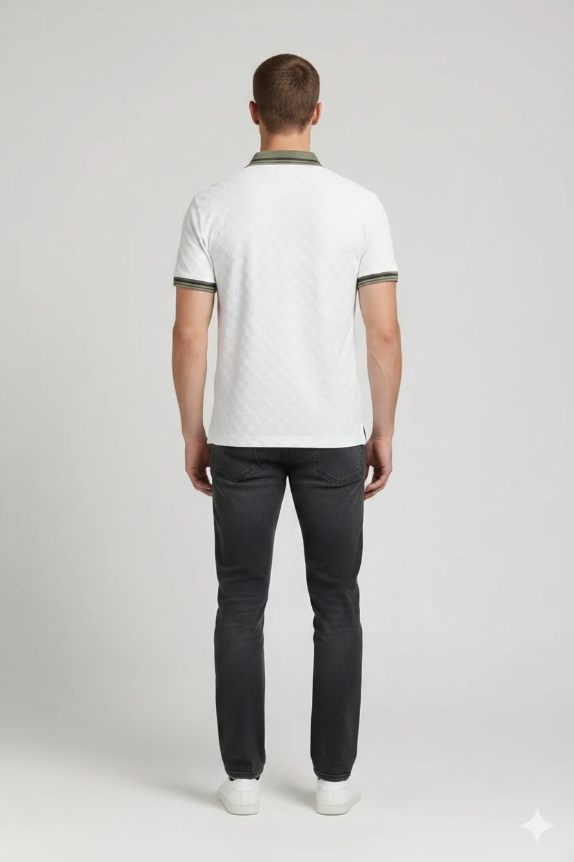 Men Off White Polo Collar T-shirt