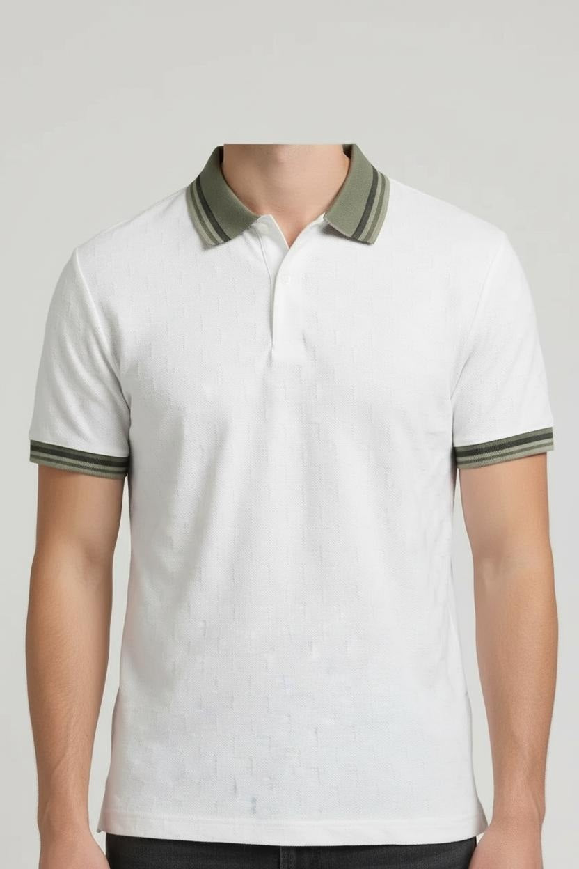 Men Off White Polo Collar T-shirt