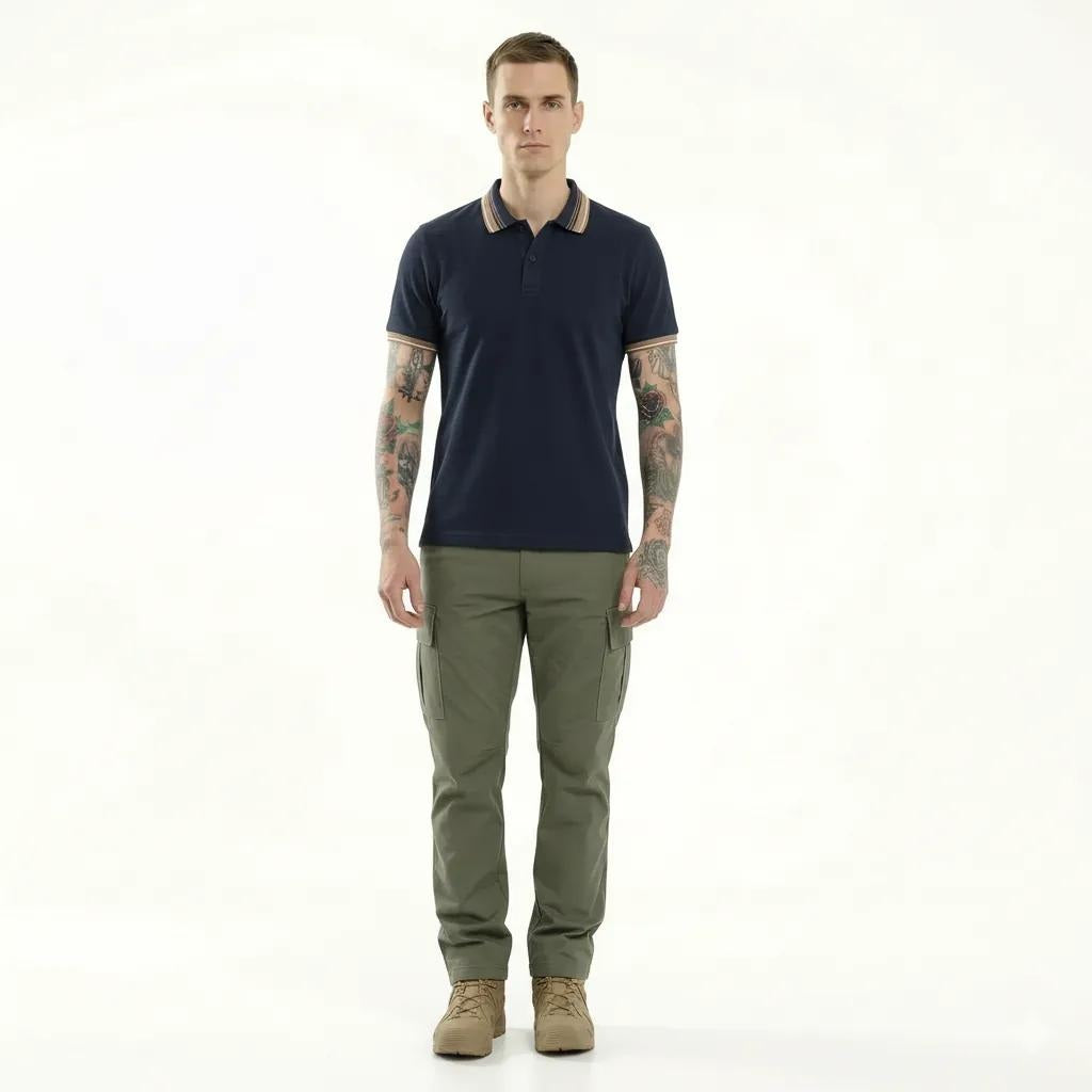 Men Navy Polo Collar Solid T-shirt