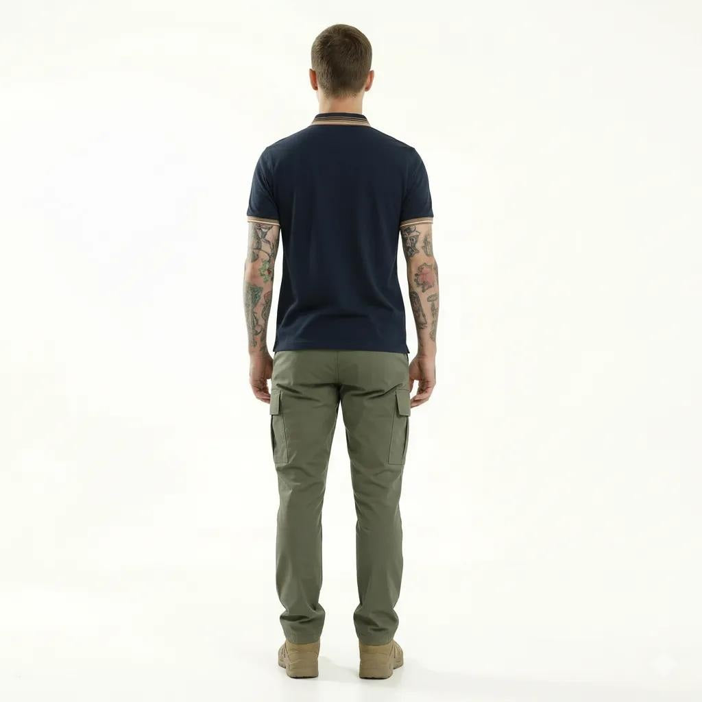Men Navy Polo Collar Solid T-shirt