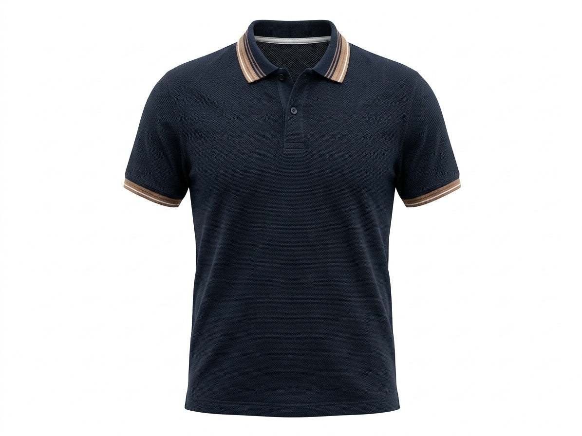 Men Navy Polo Collar Solid T-shirt