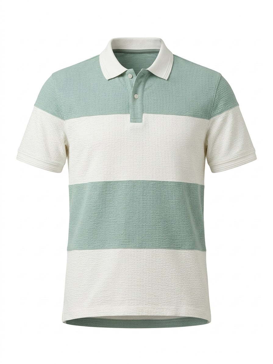 Men Green Melange Colourblocked  Polo Collar T-shirt