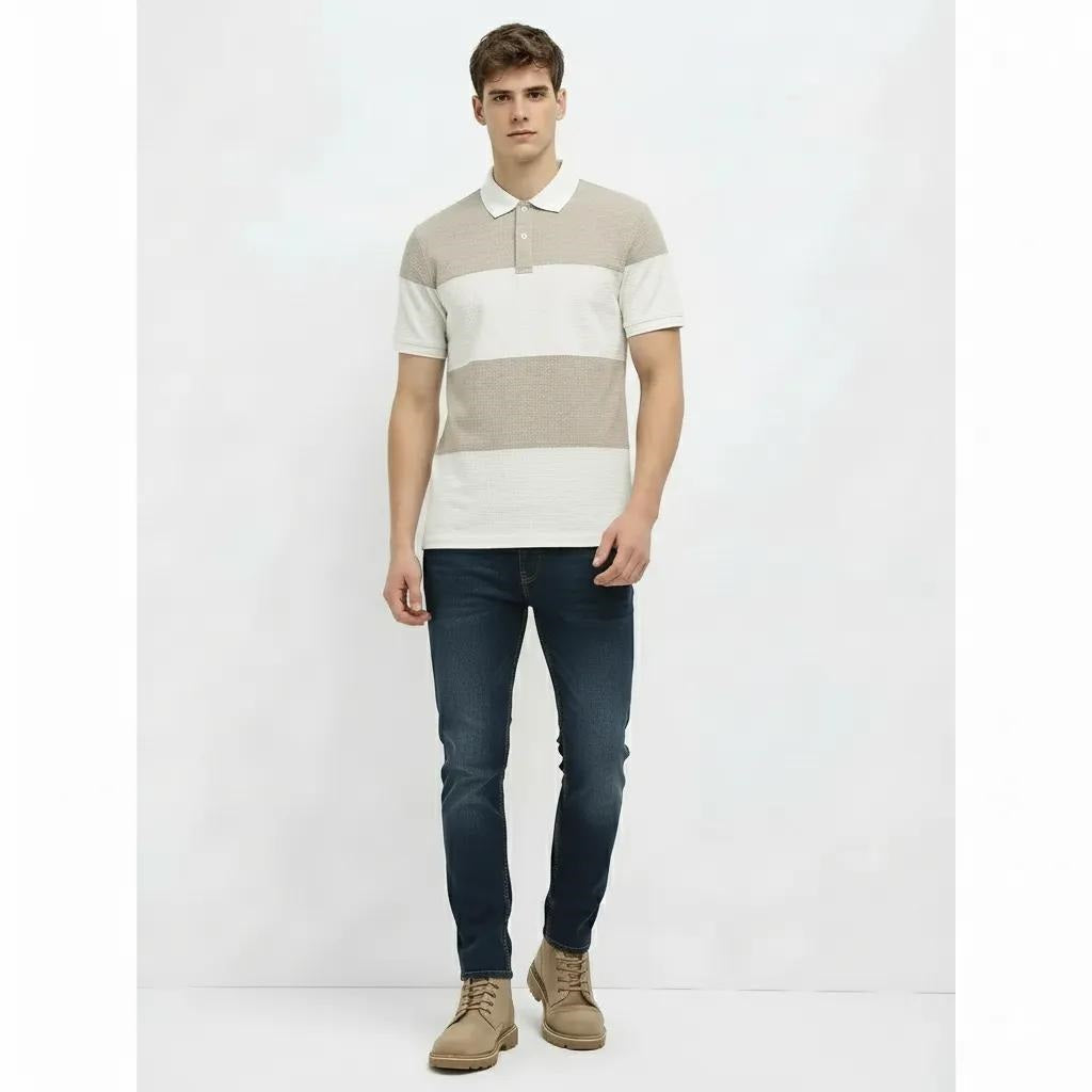Men Linen Melange Colourblocked  Polo Collar T-shirt